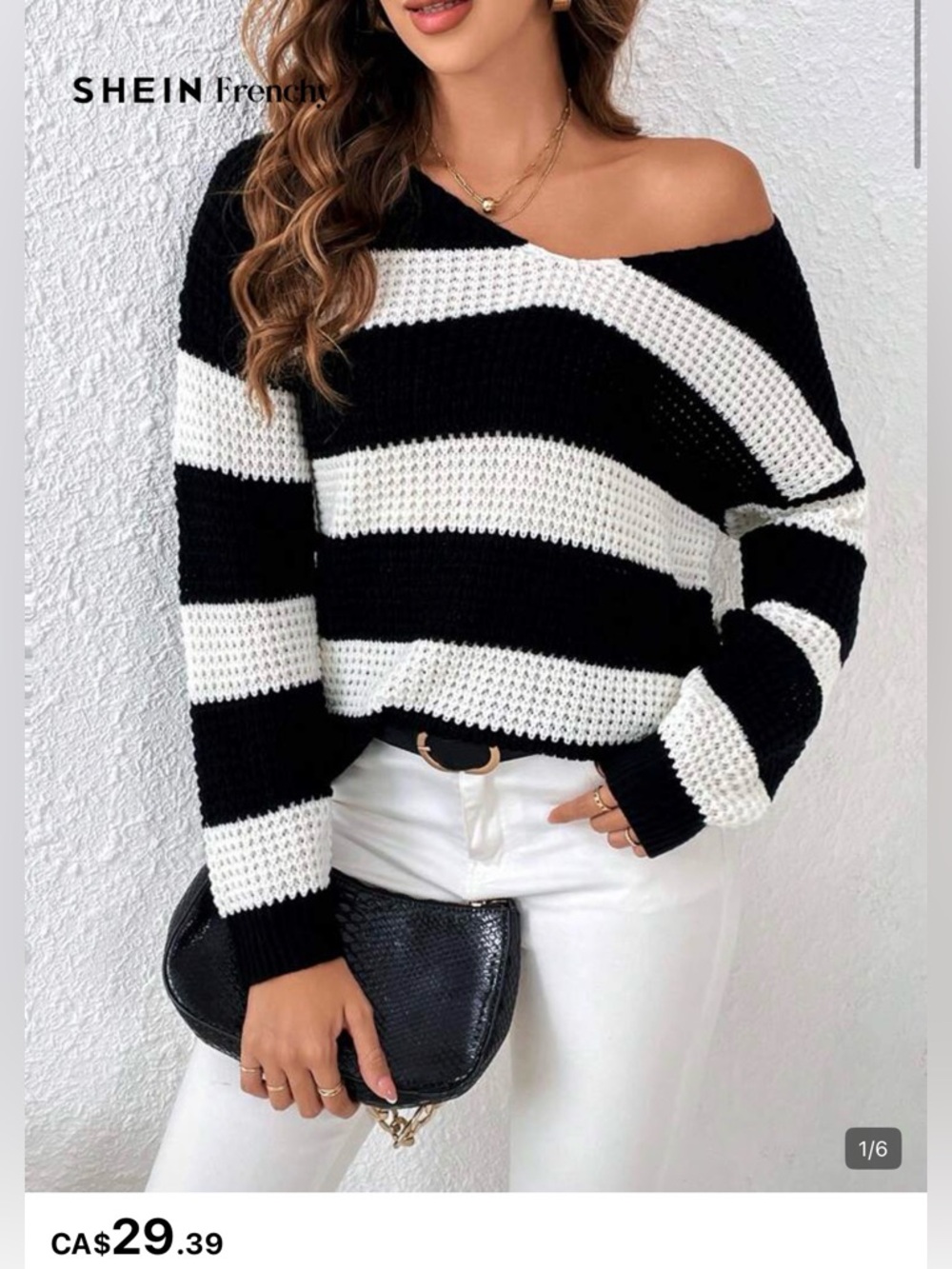Black & White Striped Off-Shoulder Sweater